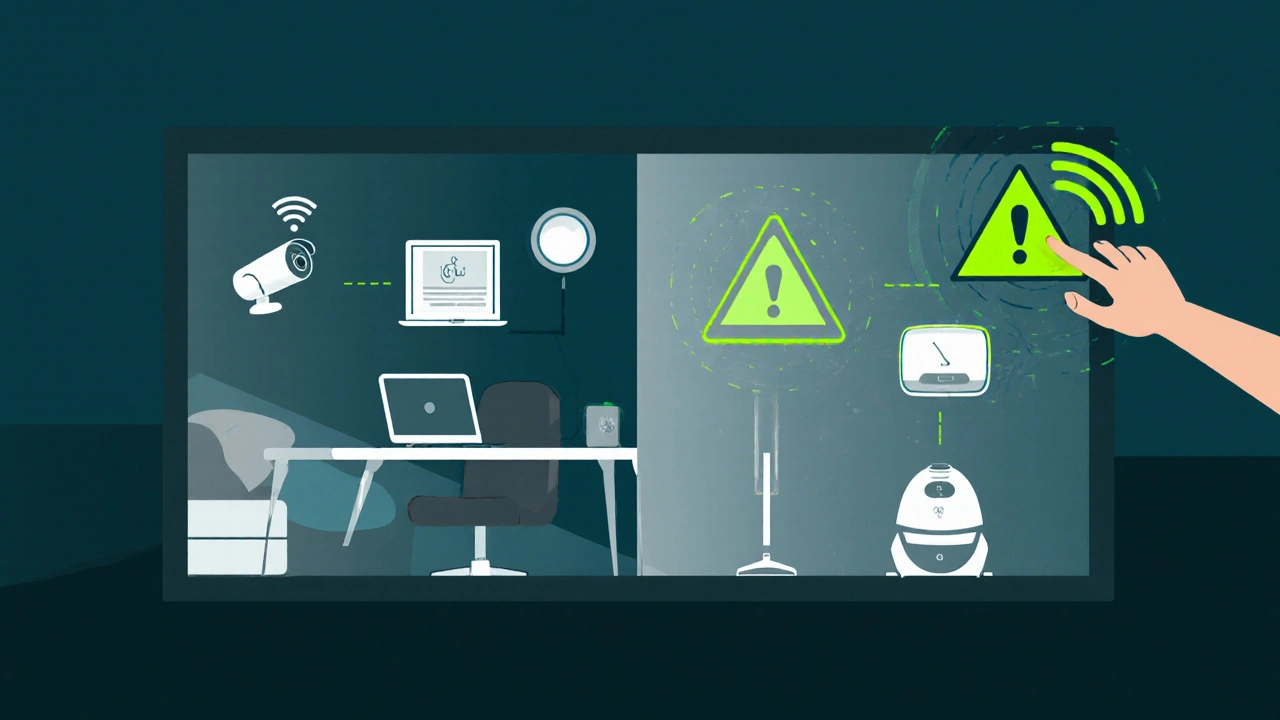 Getrennte Netzwerke im Haus: private Geräte und Smart-Home-Geräte durch eine Sicherheitsbarriere isoliert.