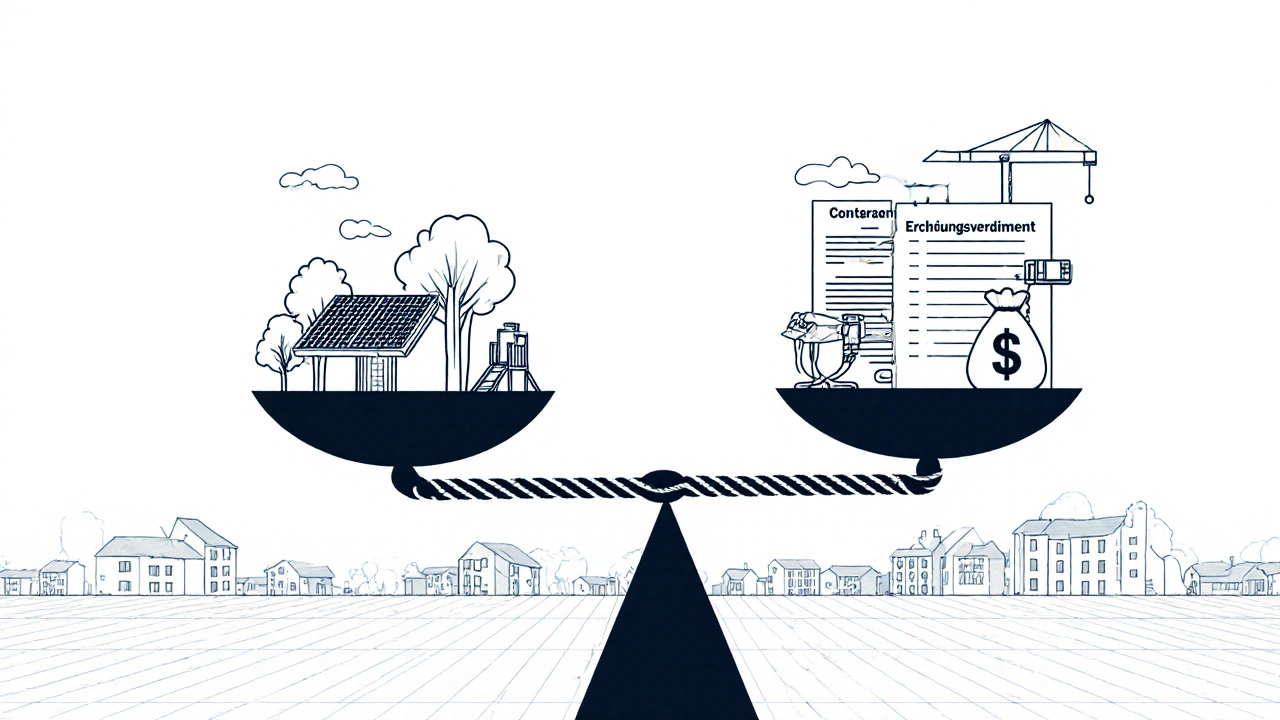 Symmetrische Darstellung von Gemeinde- und Investor-Verantwortung im Erschließungsvertrag.