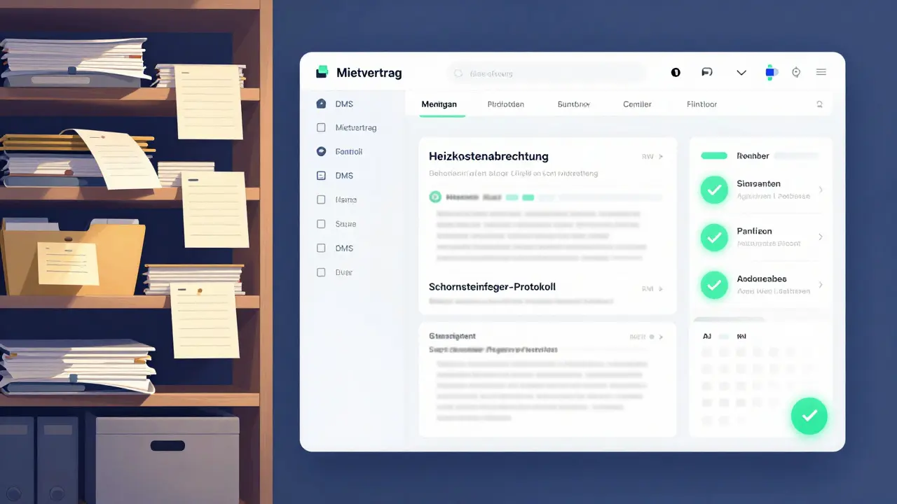 Vergleich von chaotischem Papierkorb und digitalem Dokumentenmanagementsystem