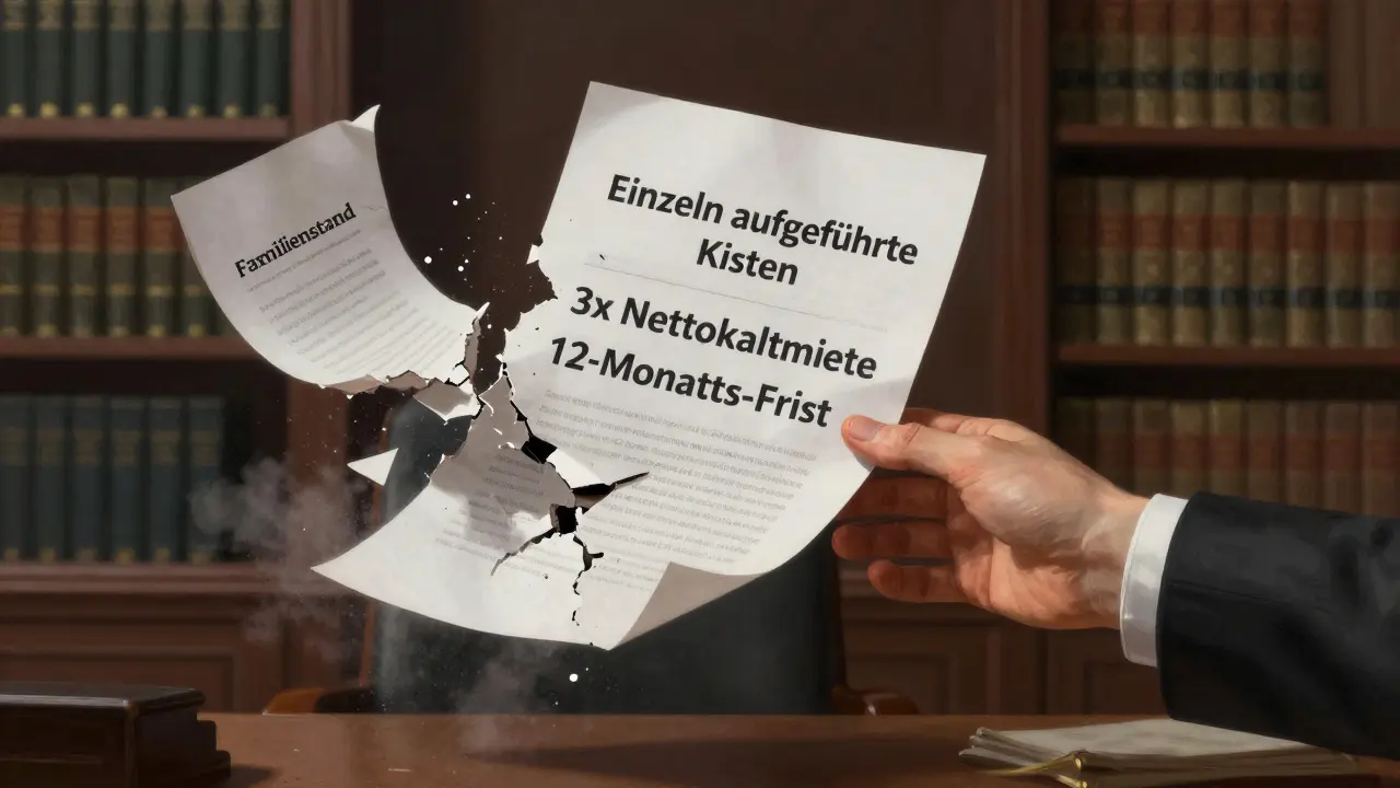 Ein veralteter Mietvertrag zerfällt, während rechtssichere Klauseln neu entstehen – eine Metapher für rechtliche Korrektur.