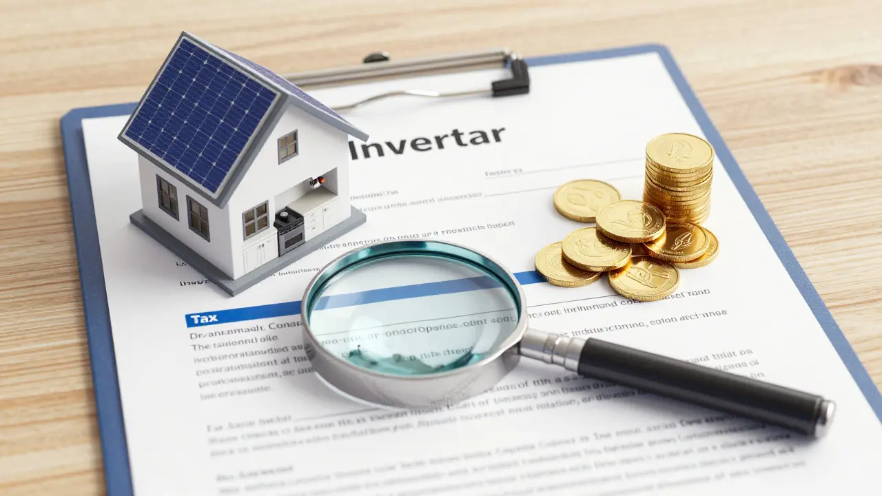 Kaufvertrag mit Lupe, die eine Einbauküche als separates Inventar hervorhebt.