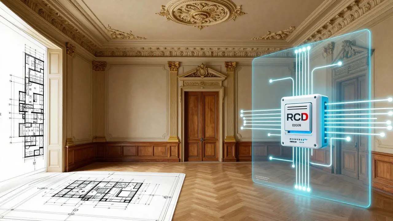 Konzeptuelle Darstellung der Verbindung von historischer Bausubstanz und moderner Elektrotechnik.