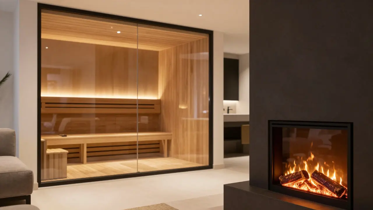 Luxuriöses Ferienapartment mit privater Sauna und gemütlichem Kamin.