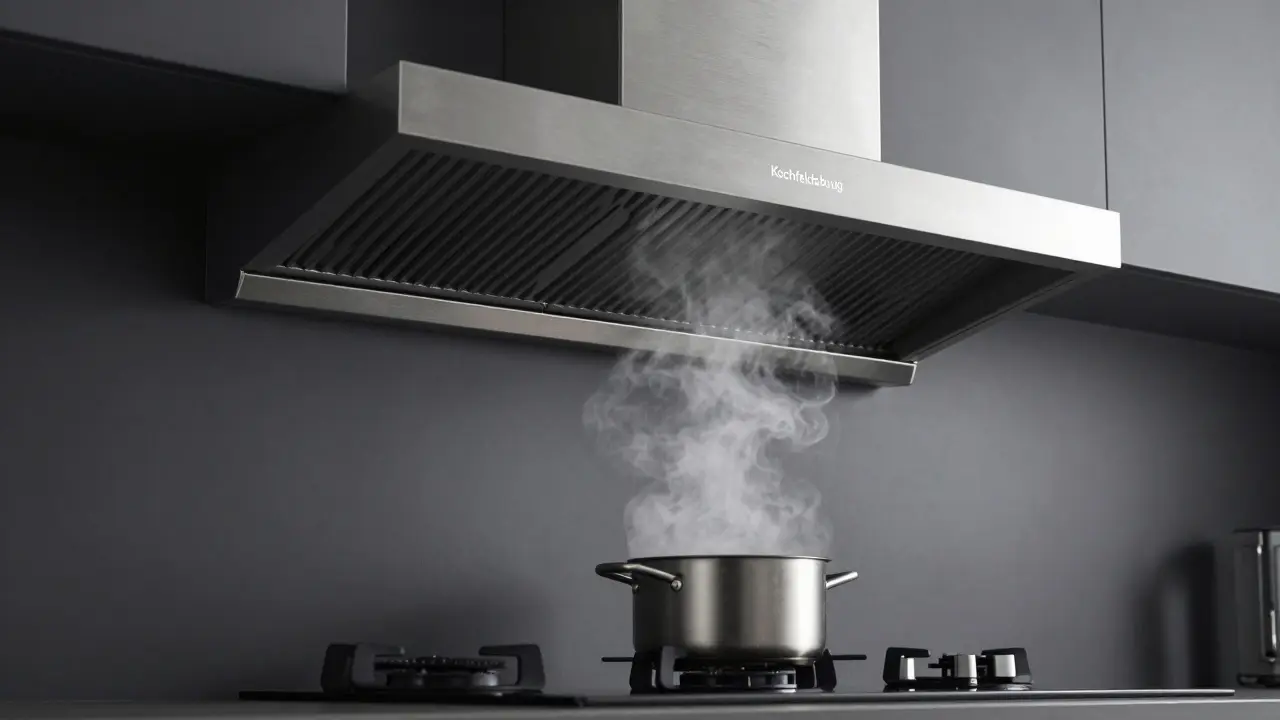 Moderner integrierter Kochfeldabzug, der Dampf direkt auf der Induktionsplatte absaugt