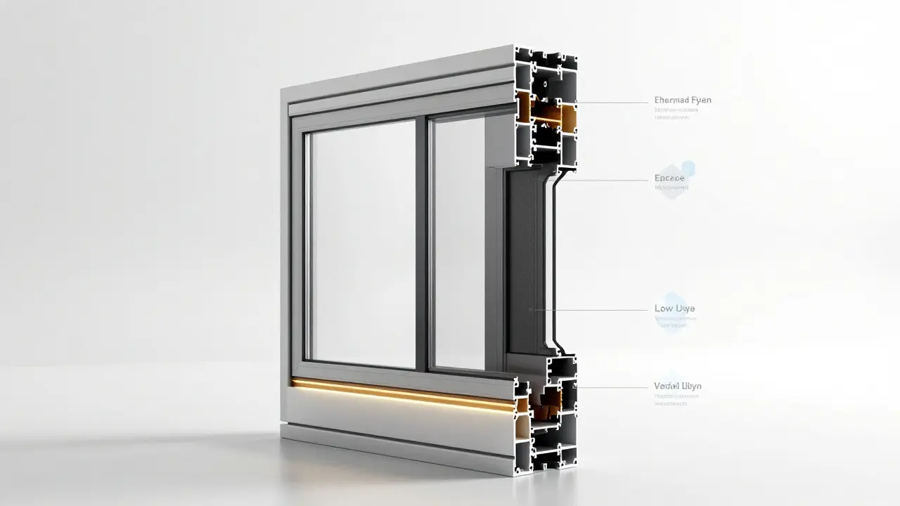 Technische 3D-Darstellung eines modernen Fensters mit Wärmeschutzverglasung.