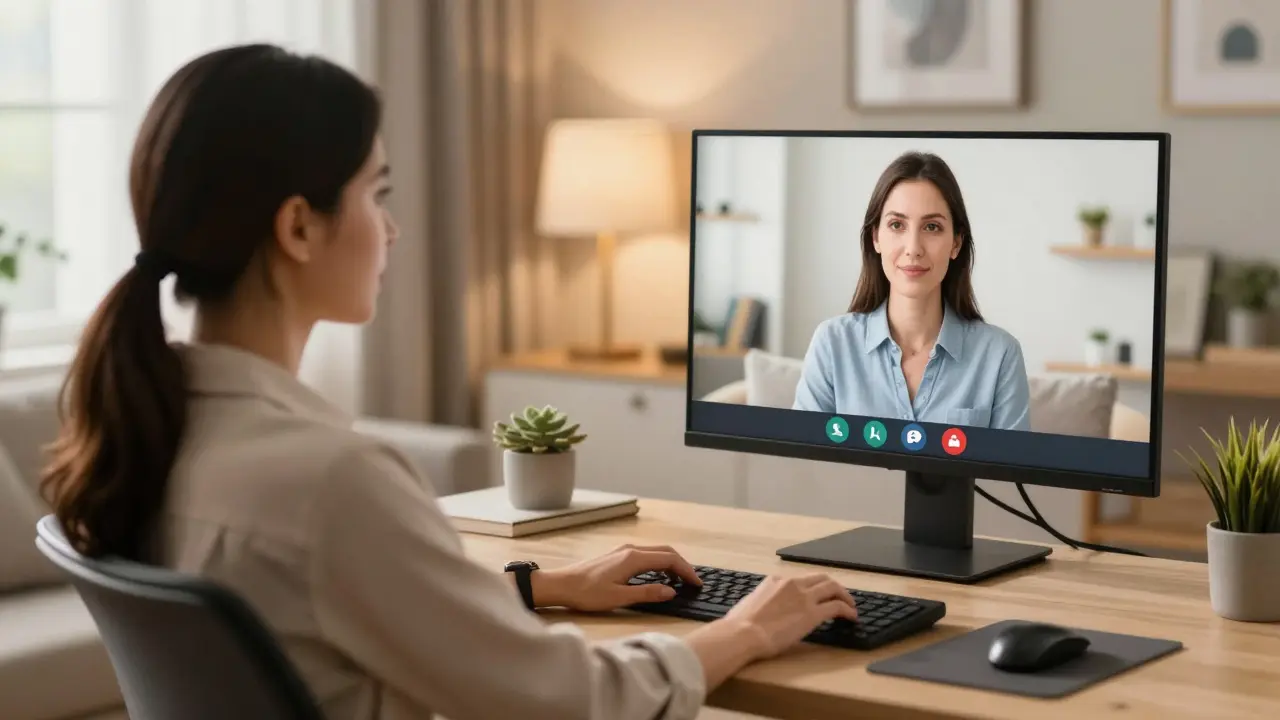 Verkäufer führt eine souveräne Preisverhandlung über einen Video-Call in seinem Heimbüro.