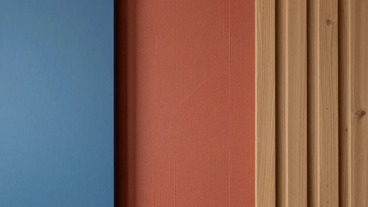 Detailaufnahme von Wandfarben und Tapetenstrukturen