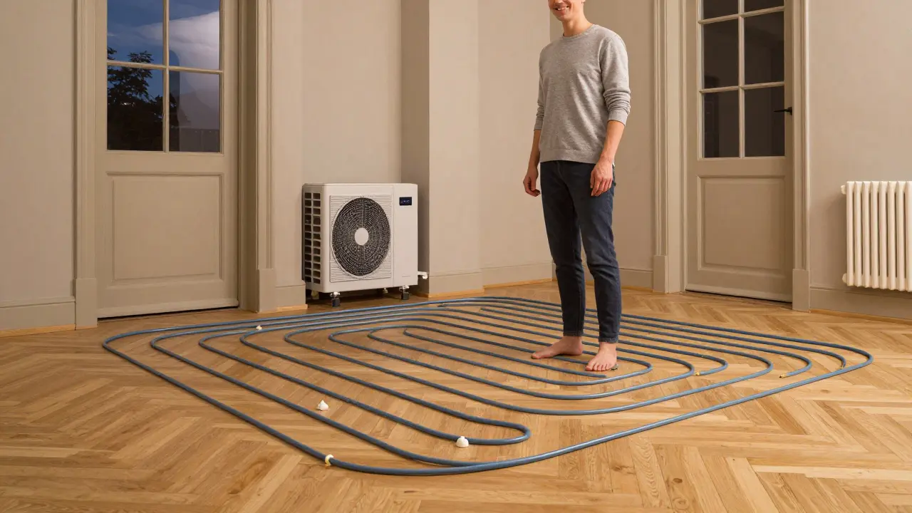 Gemütliches renoviertes Wohnzimmer mit Parkett und Wärmepumpe