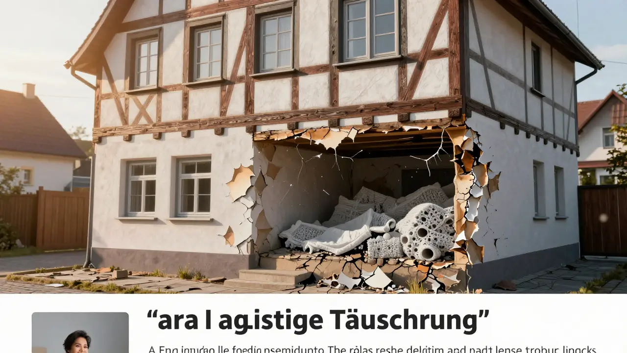 Haus mit versteckten Bauschäden wie Feuchtigkeit und Rissen