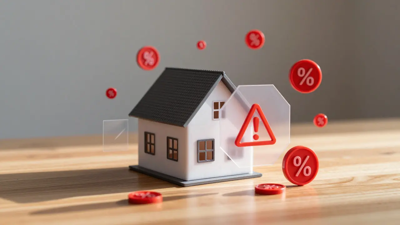 Hausmodell mit Symbolen für versteckte Immobilienkosten