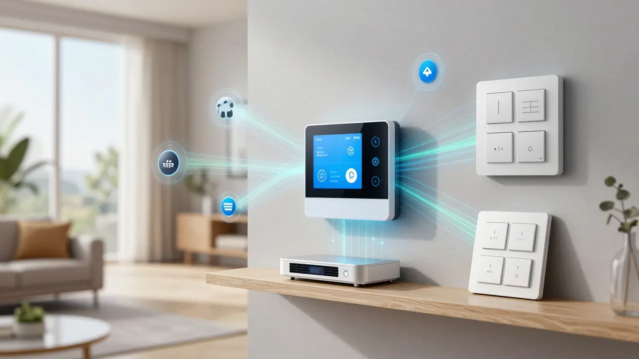 Konzeptuelle Darstellung eines vernetzten Smart Home-Systems