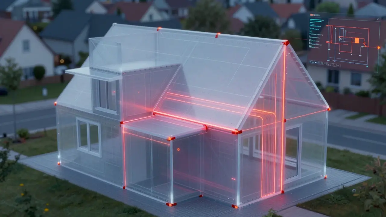 Technische Visualisierung von Fugenproblemen in einem Fertighaus
