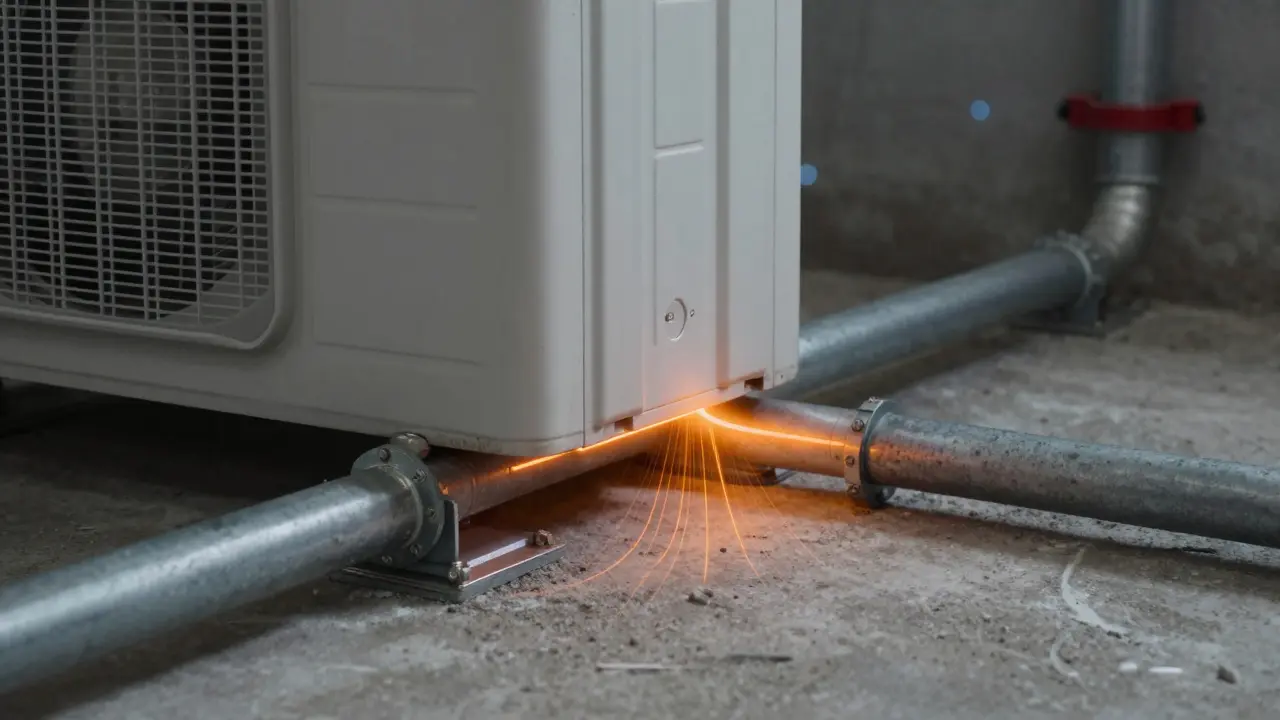 Wärmepumpe im Keller überträgt Vibrationen durch starre Rohre