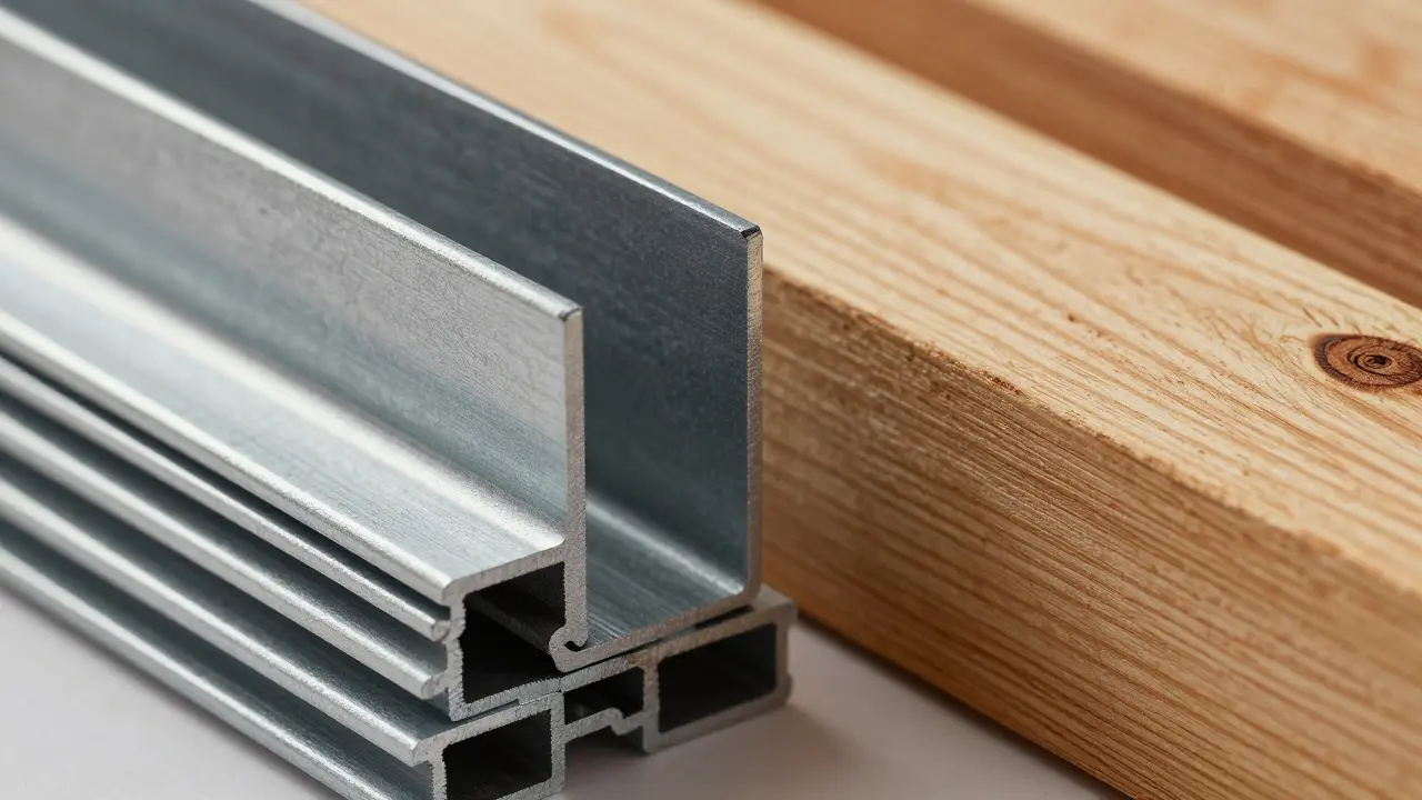 Detailaufnahme zum Vergleich von Metallprofilen und Holzlatten als Unterkonstruktion