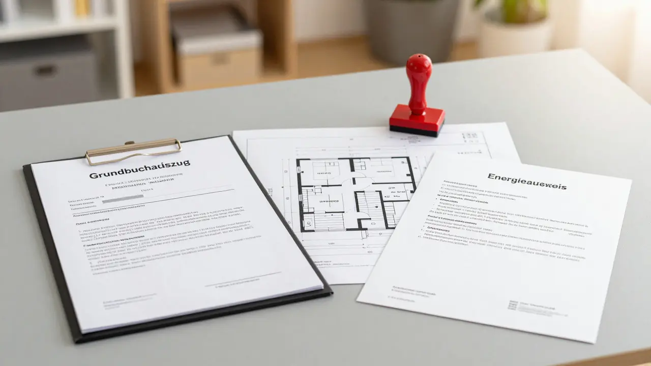 Grundbucheintrag, Grundriss und Energieausweis als Immobilienunterlagen