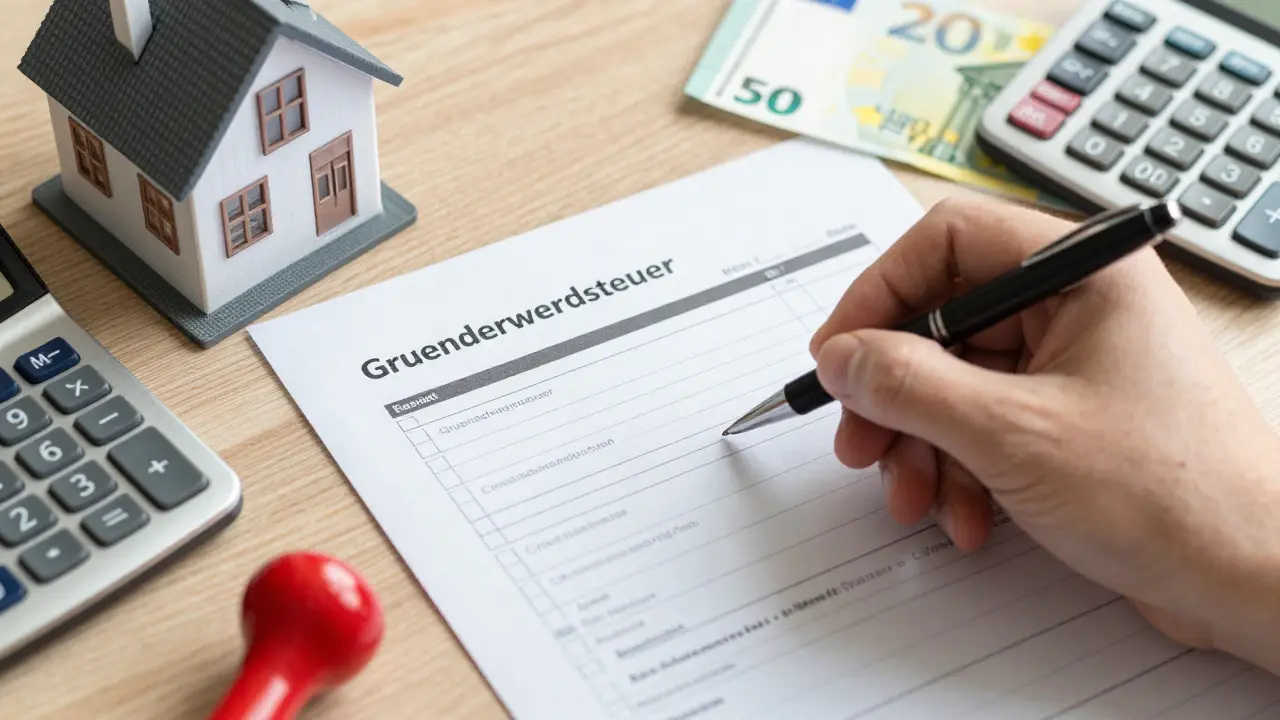 Hand füllt Checkliste für Immobiliennebenkosten am Schreibtisch aus