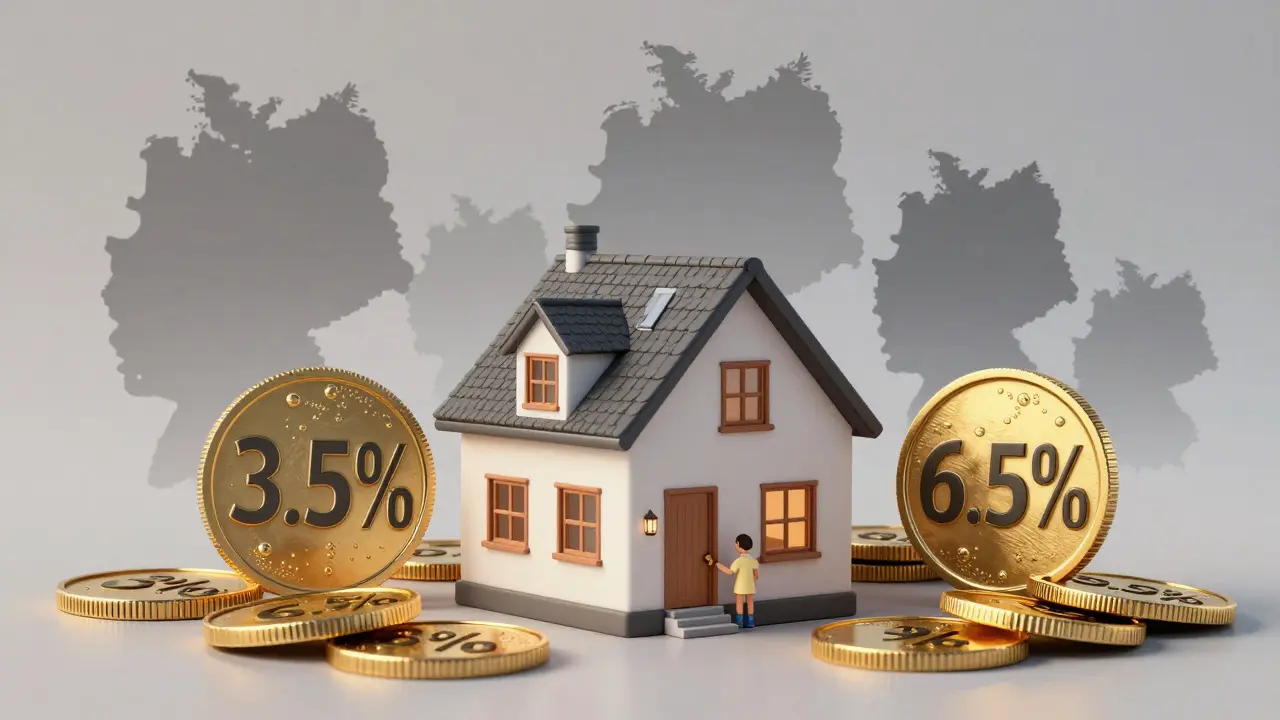 Haus wird von schweren Münzen mit Steuerprozentsätzen belastet