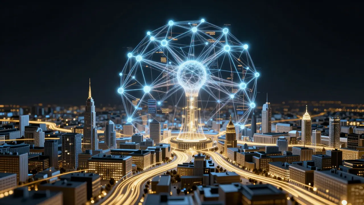 KI-Netzwerk analysiert Stadtmodell mit Datenströmen für Immobilienbewertung
