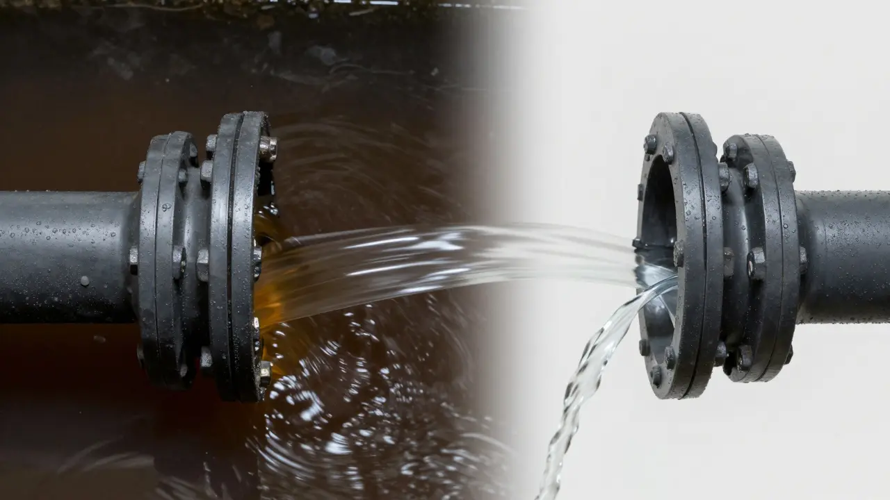 Schematische Darstellung: Klappe hält Schmutzwasser zurück