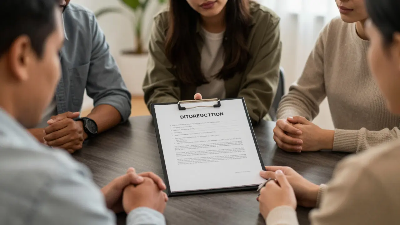 Familie bei der Besprechung eines fairen Immobilienwerts