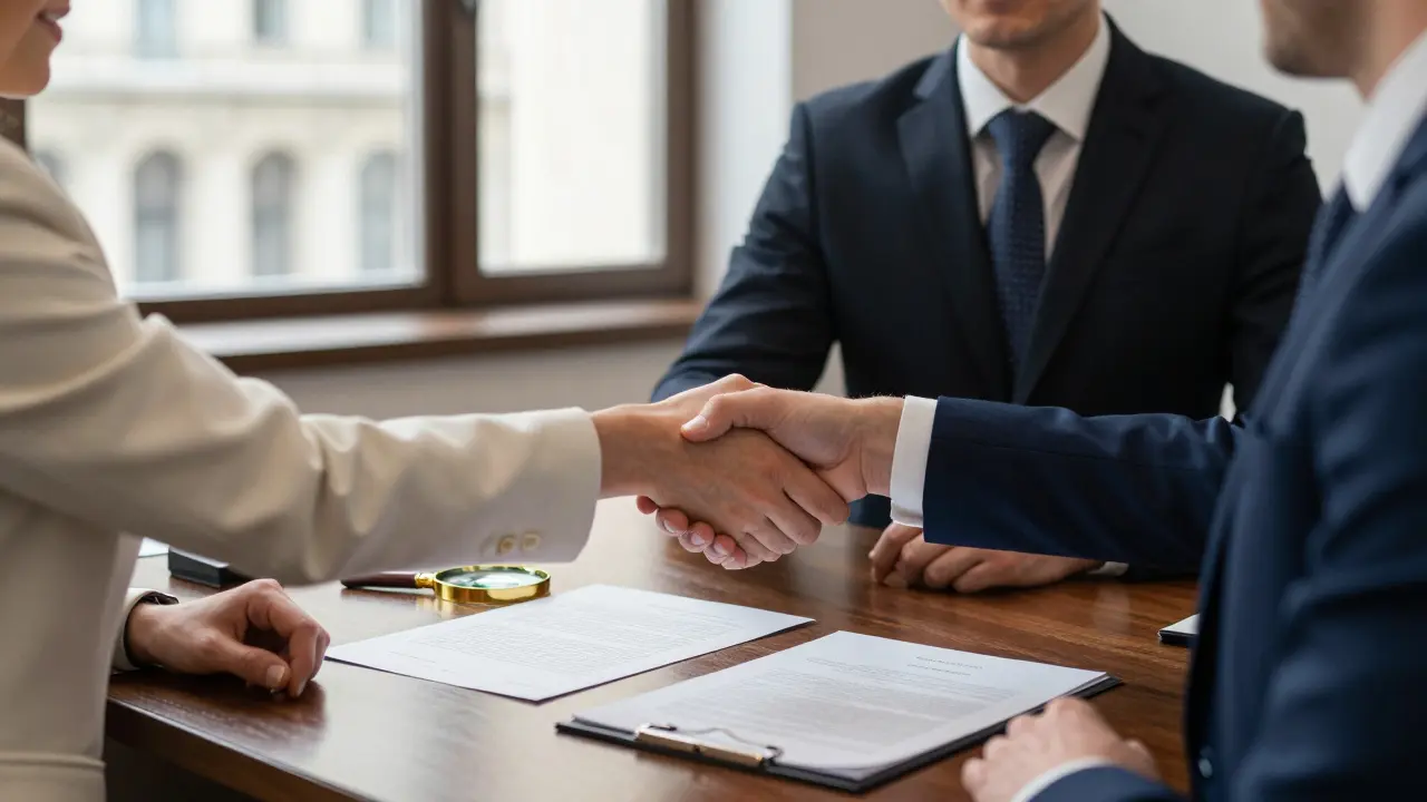 Handschaft zwischen Käufer und Anwalt bei Immobilienkauf