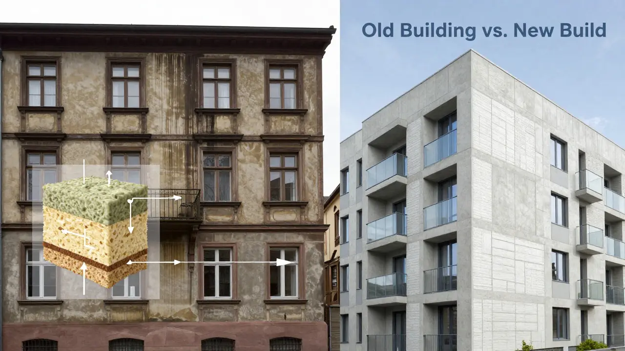 Kontrast zwischen Altbaudämmung und Neubaudämmung