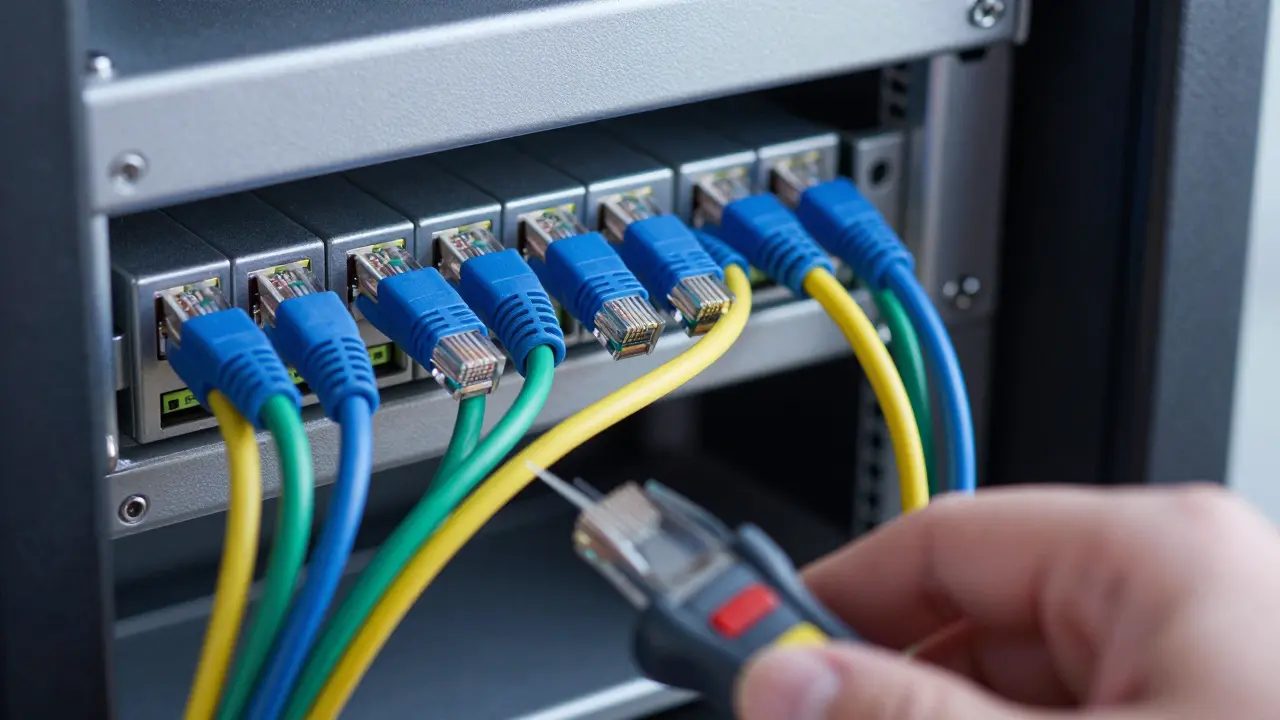 Ordnungsgemäße Verlegung von Cat6A-Netzwerkkabeln im Technikraum