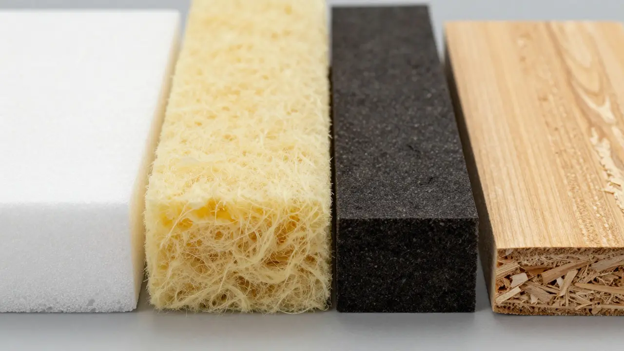 Vergleich von Dämmmaterialien wie EPS, Mineralwolle und Holzfaser