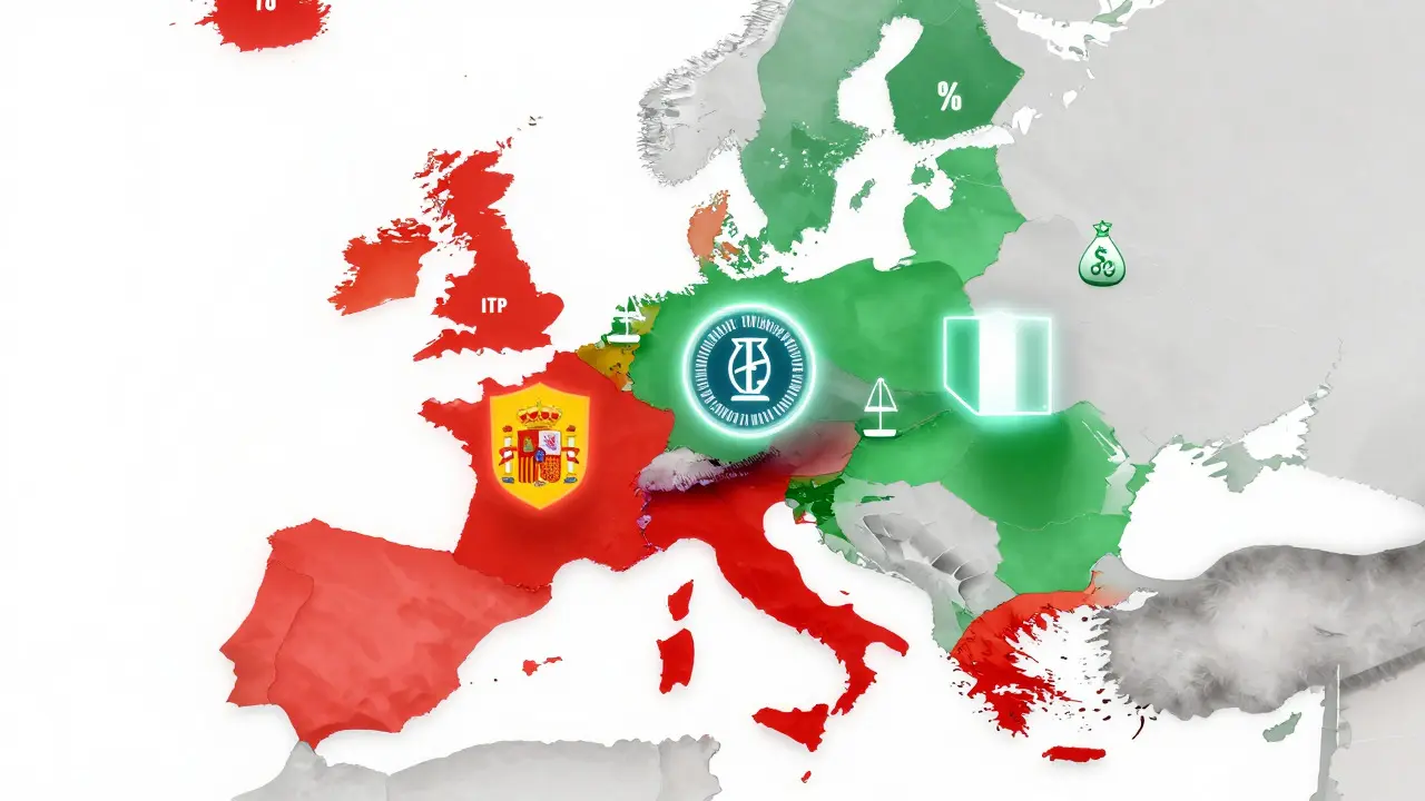 Abstrakte Darstellung der unterschiedlichen Immobiliensteuern in Europa