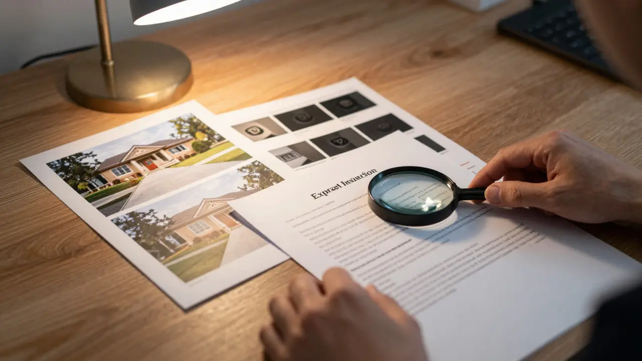 Beweismittel wie Fotos und Gutachten auf einem Schreibtisch