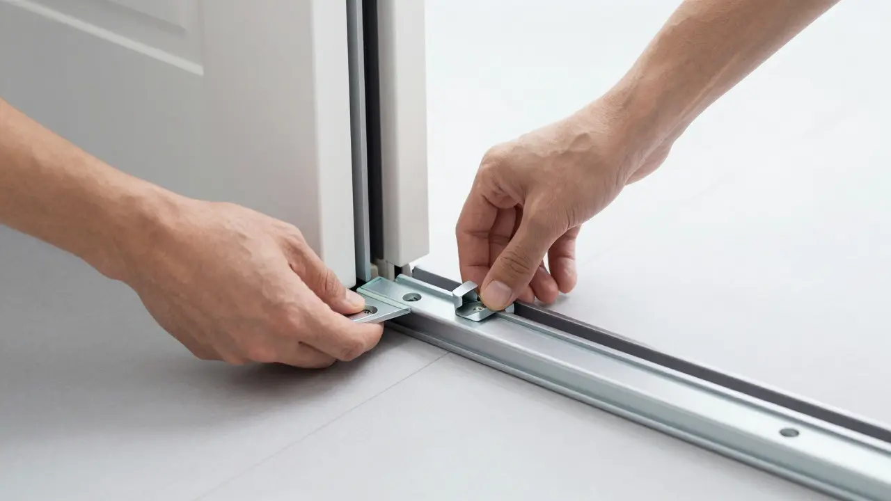 Handwerker installiert ein magnetisches Nachrüstsystem unter der Tür