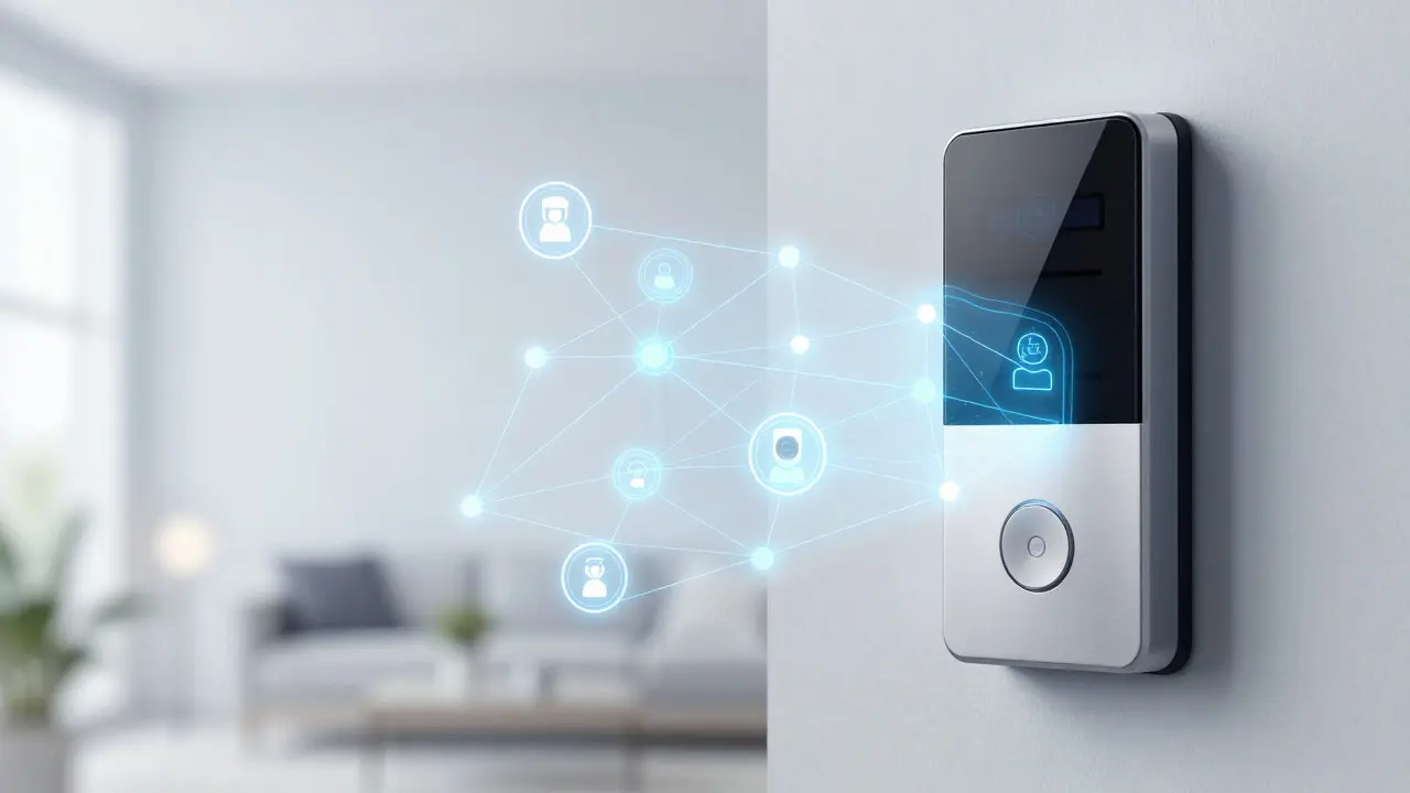 Konzeptionelle Darstellung vernetzter Smart-Home-Sicherheitstechnologie