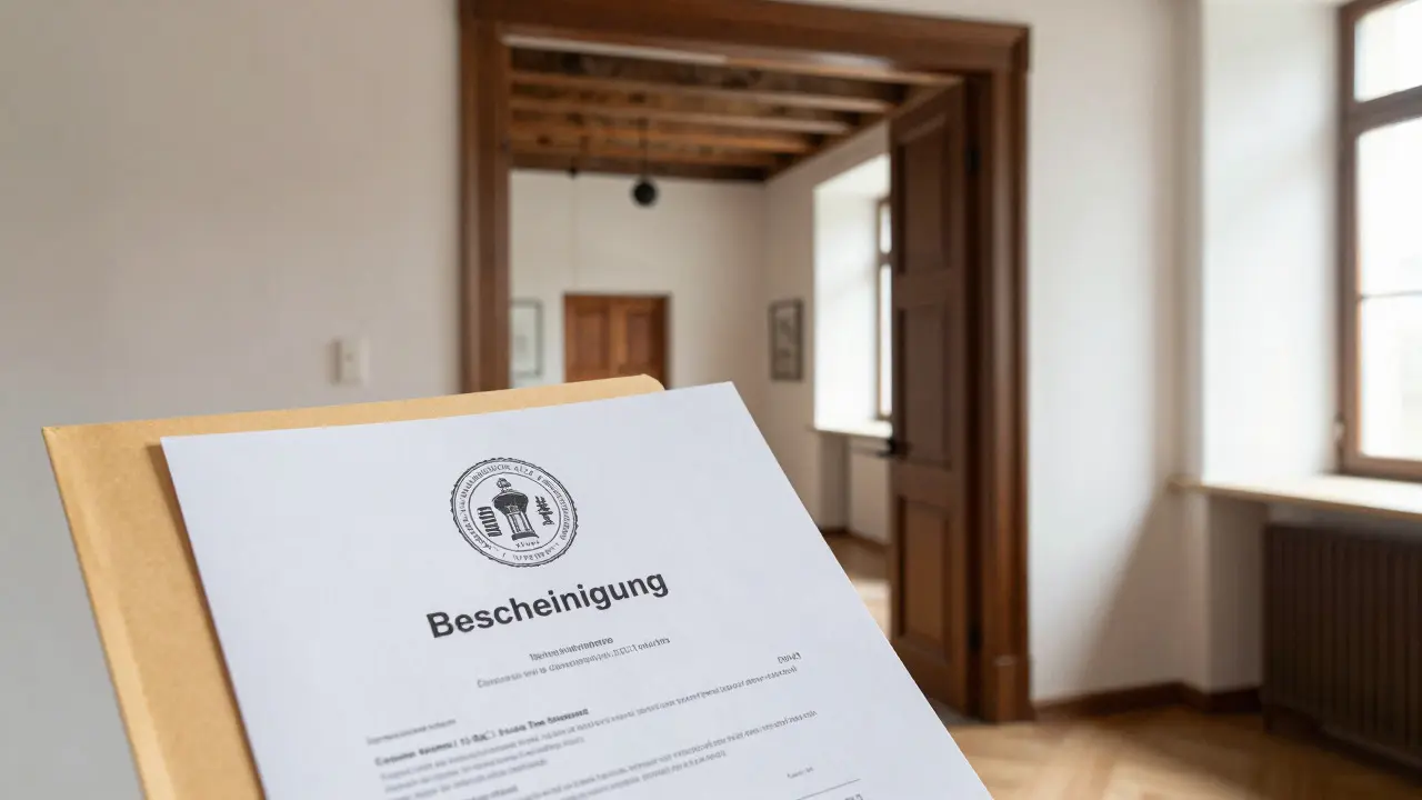 Restauriertes Denkmal-Innenraum mit offizieller Genehmigungsakte