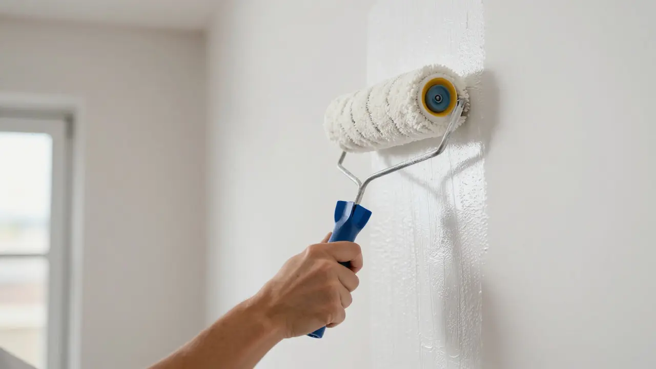 Roller wendet Nass-in-Nass-Technik auf feuchter Wand an