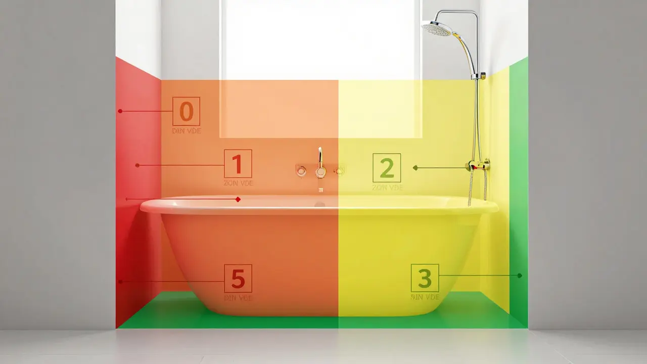 Schematische Darstellung der vier Schutzzonen im Badezimmer