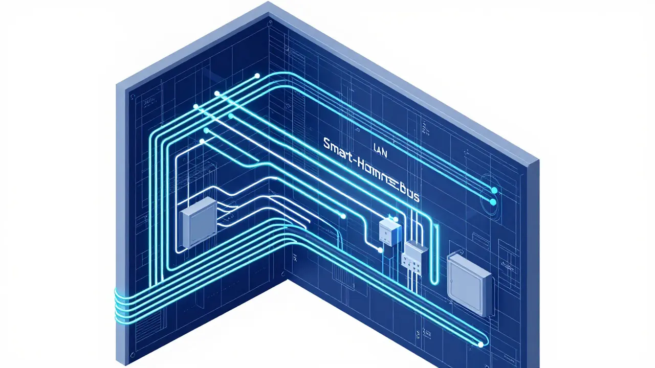 Schematische Darstellung einer zukunftssicheren Elektroinstallation im Hausquerschnitt