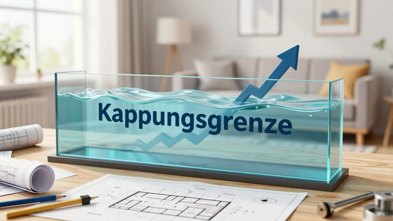 Visuelle Metapher für Mietpreisbremse und rechtliche Grenzen bei Sanierung