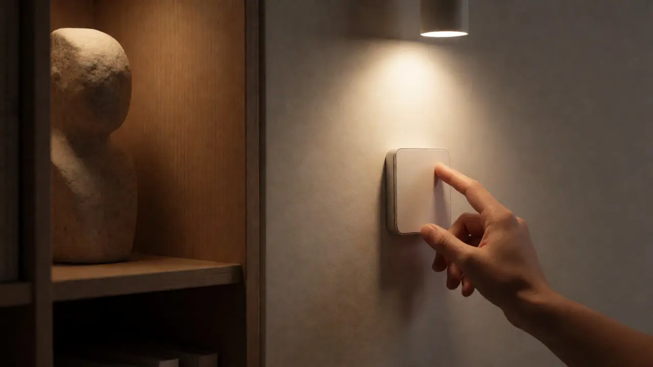 Hand bedient einen Dimmer für sanfte Lichtstimmung