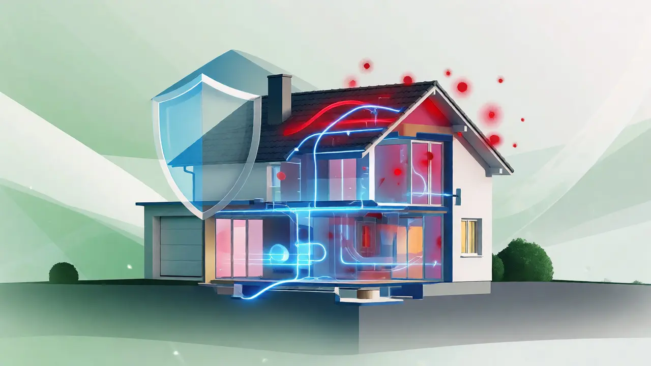 Querschnitt eines Hauses mit Visualisierung der Energieeffizienz