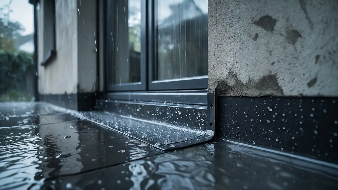 Wasserdichte Schwelle einer Terrassentür bei Regen