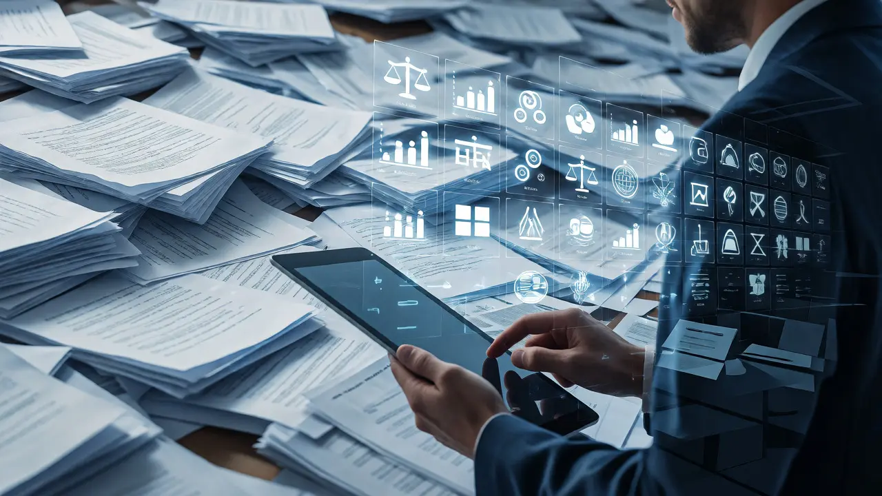 Digitale Datenraum-Visualisierung neben einem professionellen Prüfer