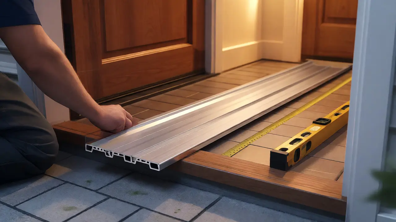 Handwerker installiert barrierefreie Schwelle