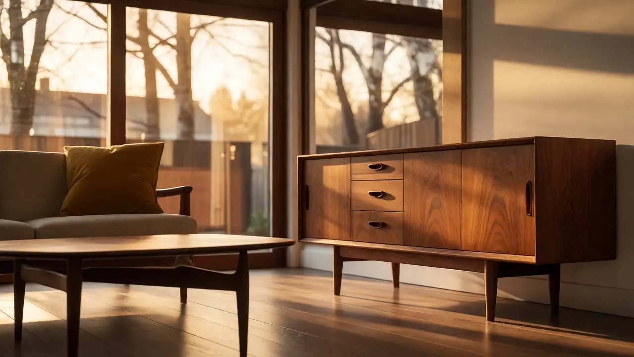 Mid-Century-Design im Wohnzimmer: Ikonische Formen & warme Hölzer