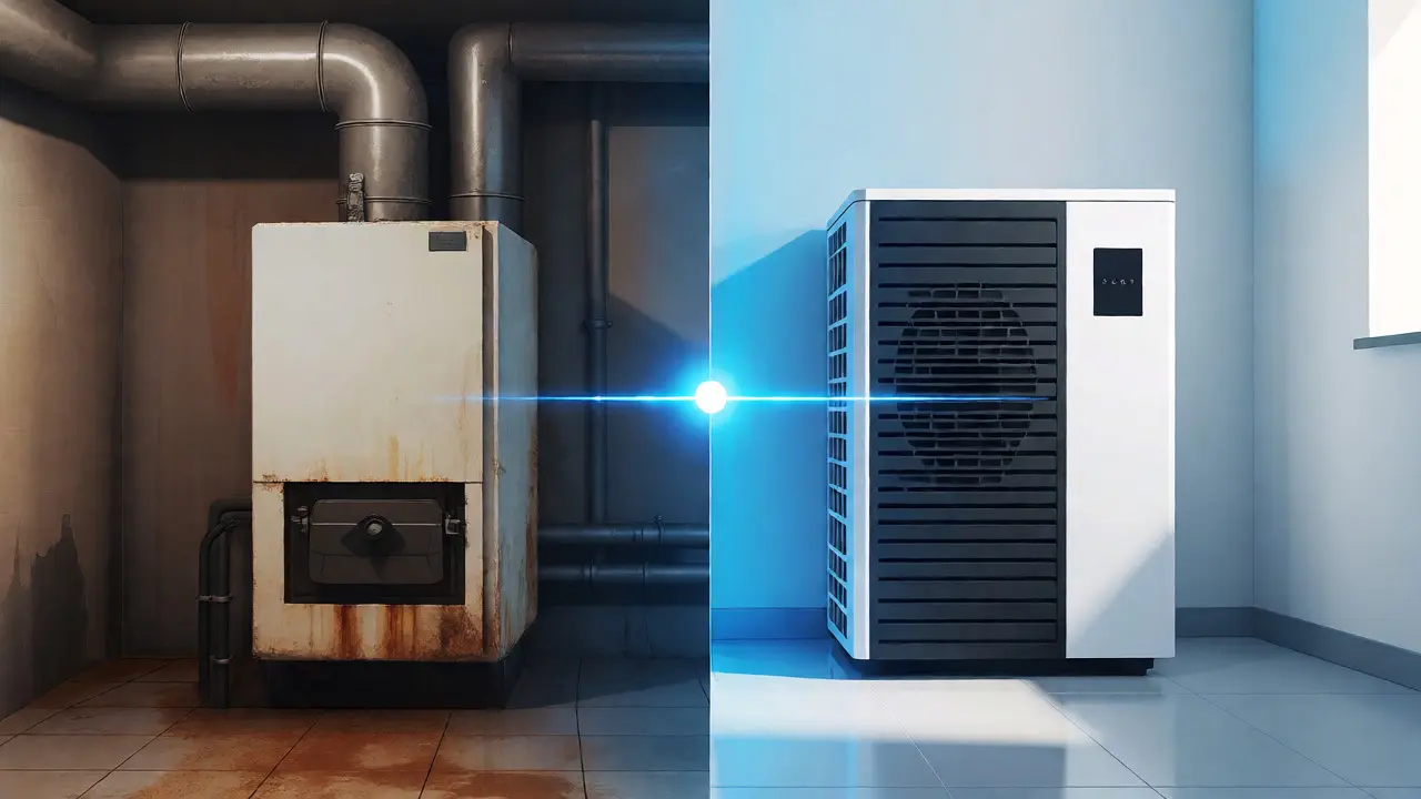Vergleich zwischen alter Heizung und moderner Wärmepumpe