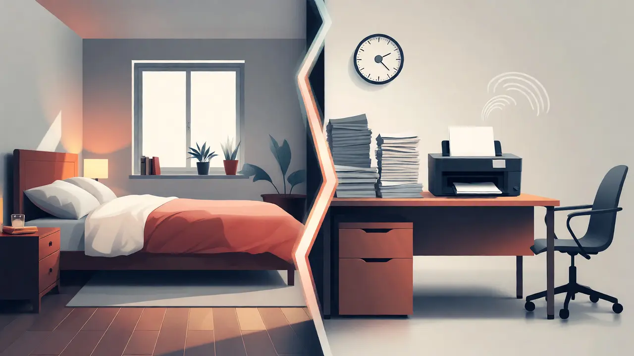 Visueller Vergleich zwischen Wohnen und Büro in einer Wohnung